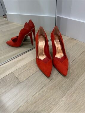 Ted Baker Orange-Red Pointed Suede Stiletto Heels